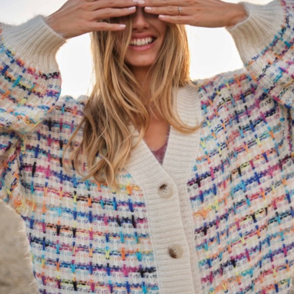 NWOT Oversized Colorful Button Down Long Sleeve Sweater - Picture 2 of 4